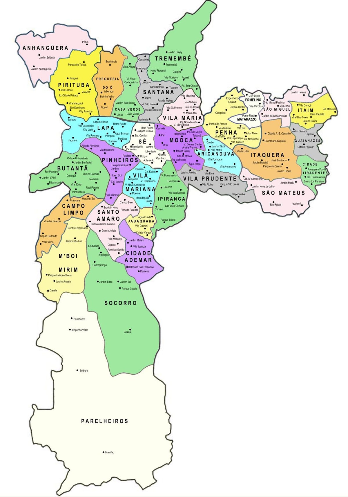 মানচিত্র, উপ-প্রিফেকচারের সাও পাওলো