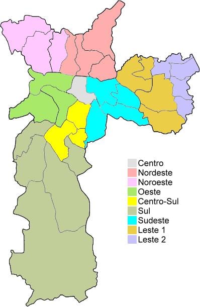 মানচিত্র প্রশাসনিক অঞ্চলে সাও পাওলো