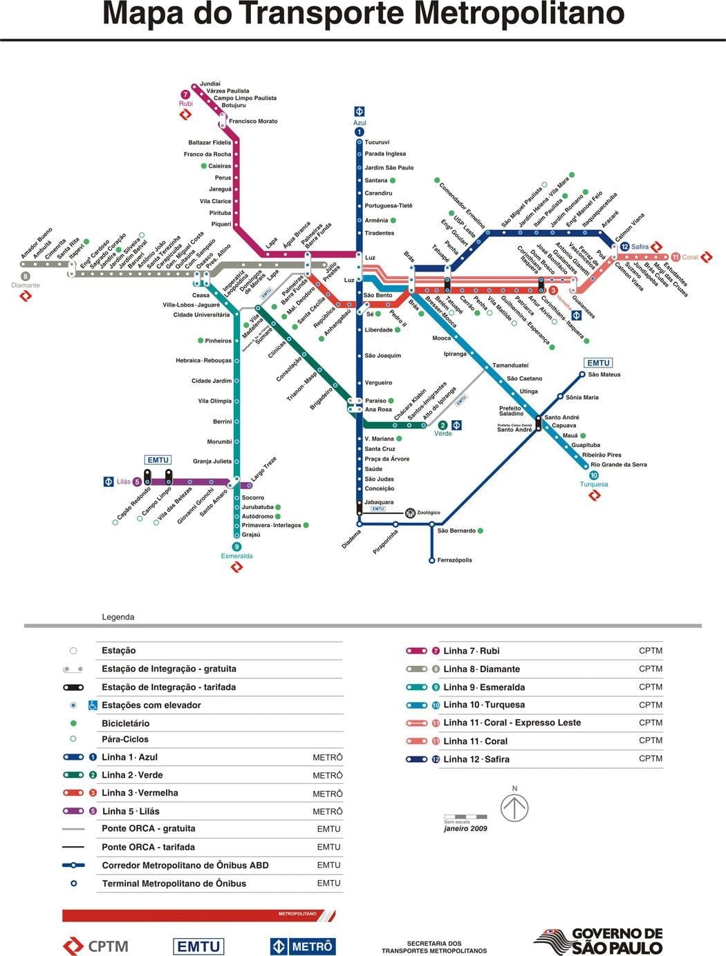 মানচিত্র সাও পাওলো CPTM পরিবহন